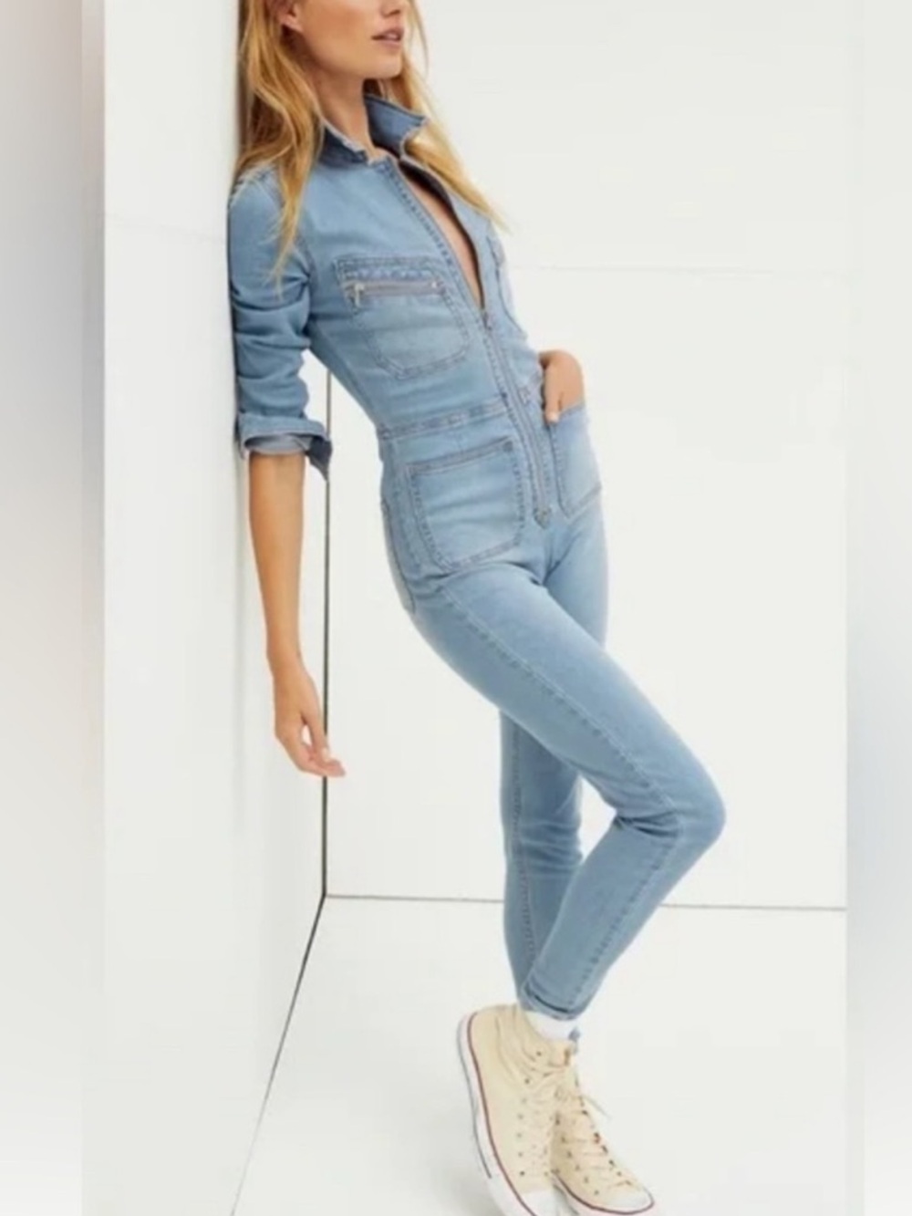 Free People Light Blue Denim Lennox Jumpsuit - Picture 2 of 4